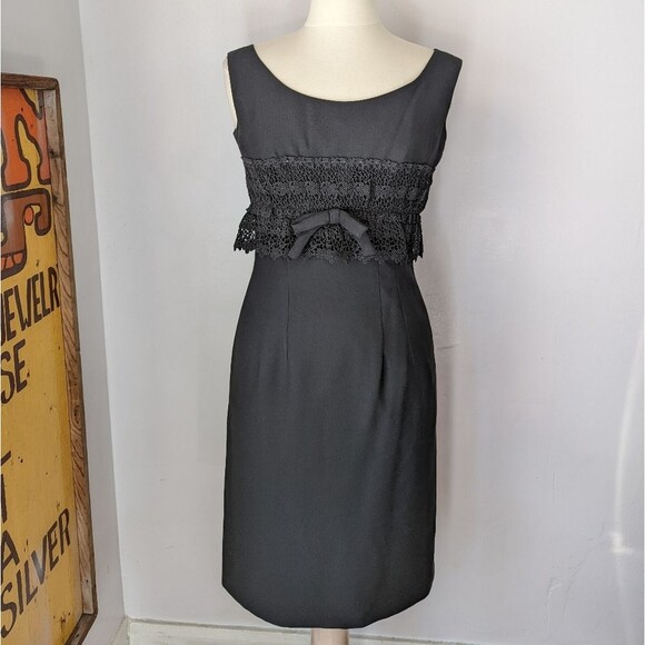 Vintage Black Sheath Dress with Lace and Bow - Picture 5 of 13